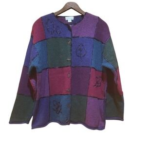 Vtg Northern Isles Patchwork Cardigan Size L Leaf Buttons Grannycore Cottagecore